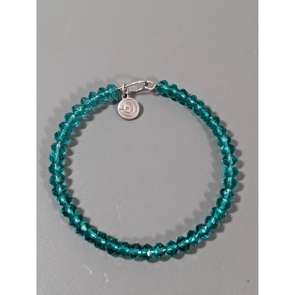 Love This Life Teal Green Faceted Glass Bead Bangle Stacking Bracelet 8" - Picture 6 of 7
